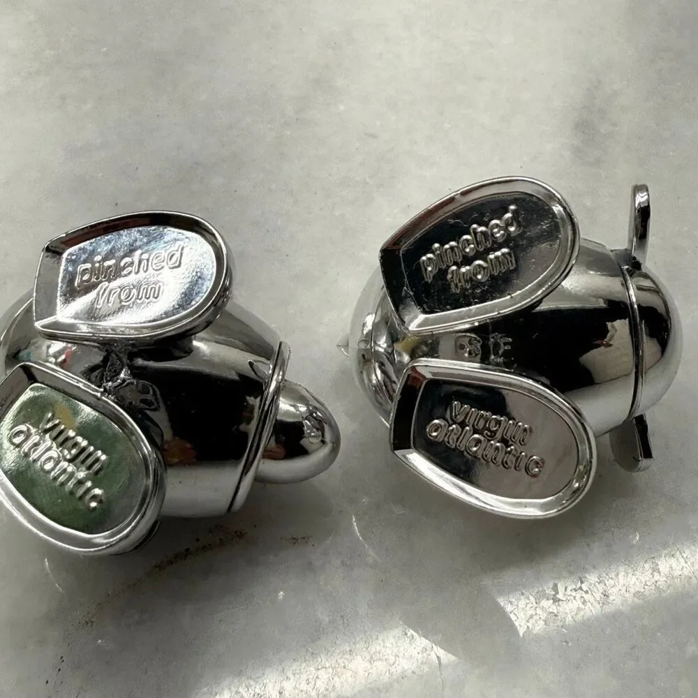 Virgin Atlantic Salt & Pepper Shakers Set Pinched From Virgin Atlantic Silver OS